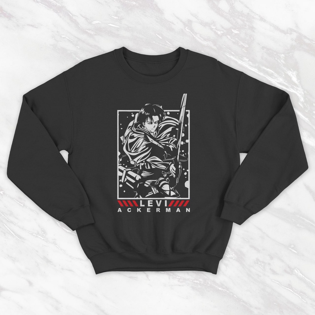 ANIME SWEATER UNISEX OVERSIZE LEVI EDITION SKETCH // CREWNECK PREMIUM SIZE M TO XXL FLEECE TEBAL HALUS KECE TERBARU,
