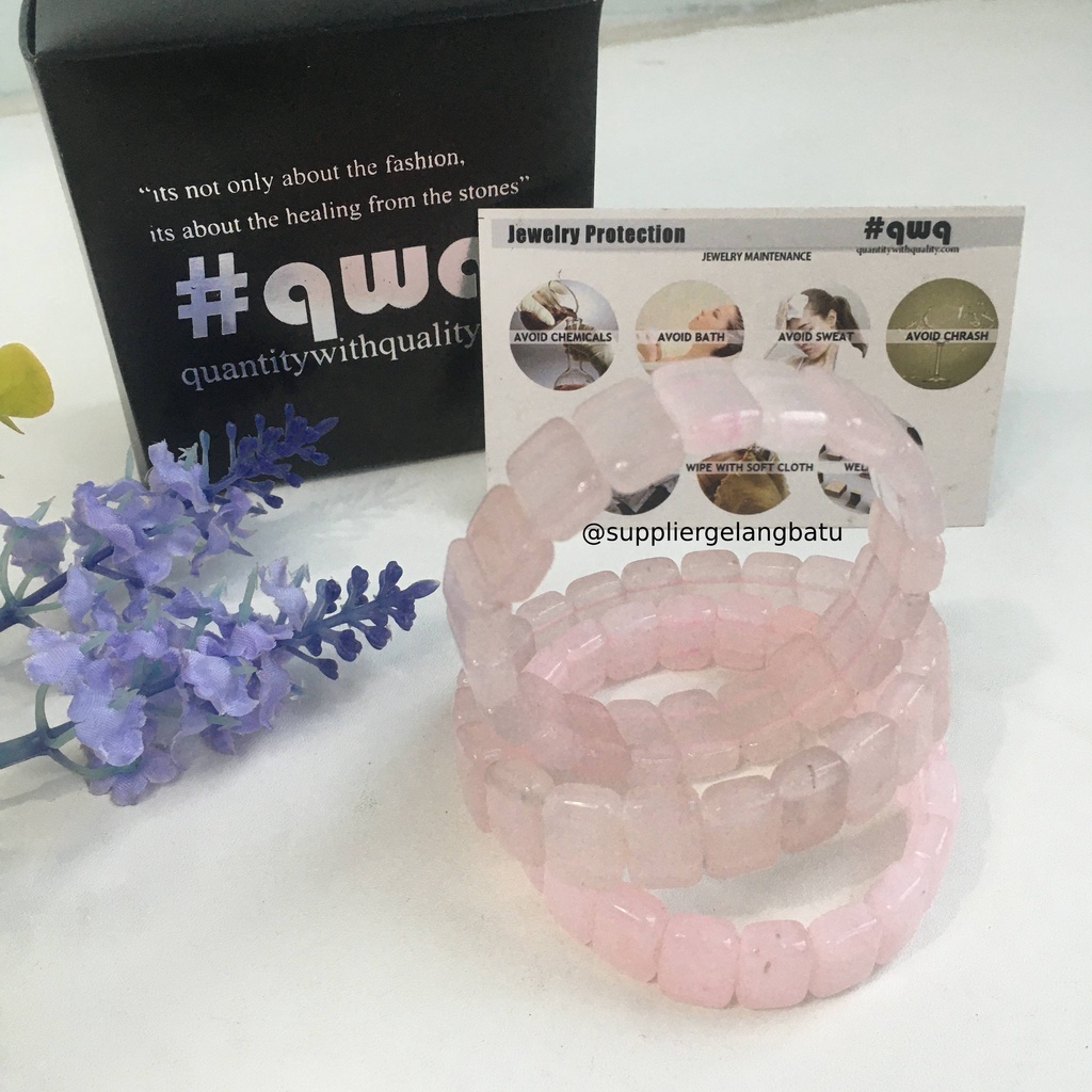 Gelang Batu ROSE QUARTZ KOTAK OVAL limited pink kuarsa asli natural