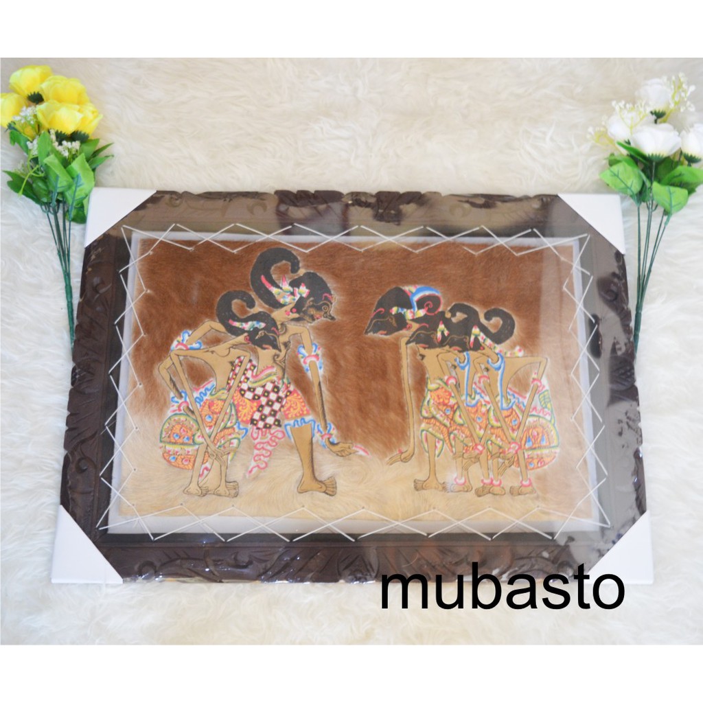 Lukisan Kaligrafi Wayang Pandawa Ukuran 50cm X 70cm Kulit Kambing Asli