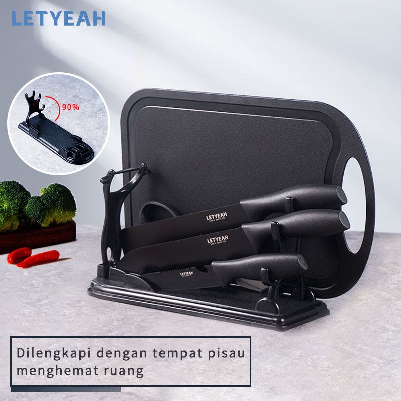 letyeah pisau dapur set stainless tajam / talenan set isi 7pcs