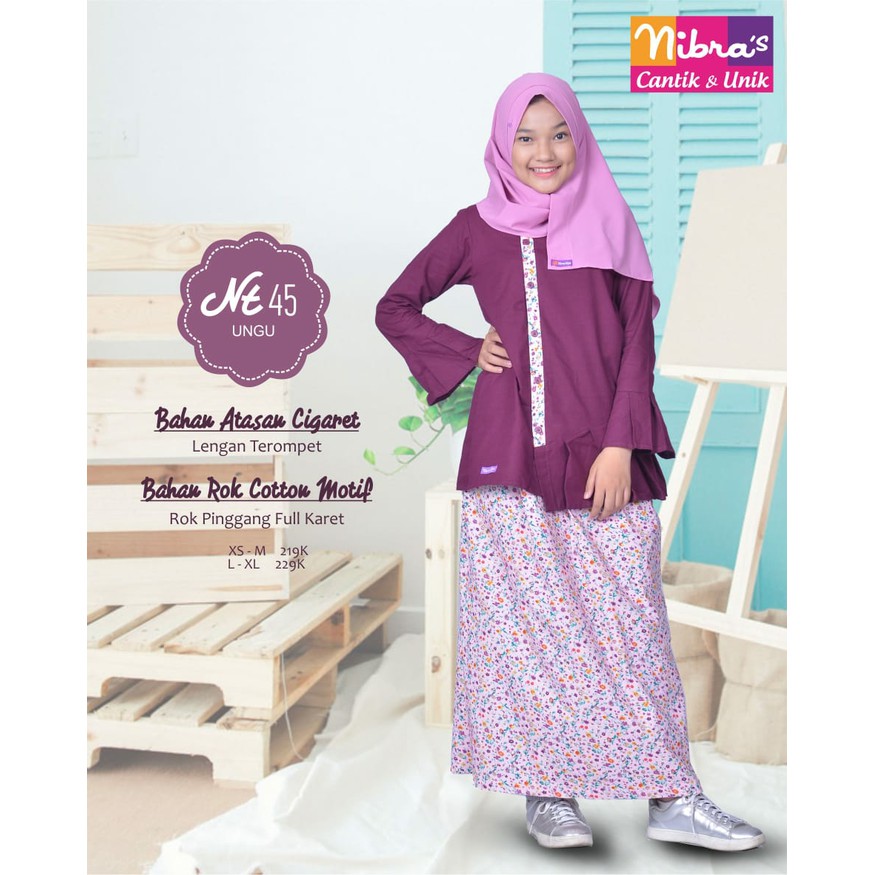 Nibras Teen NT 45 Ungu Setelan Remaja Blouse Katun Cigaret Rok Katun