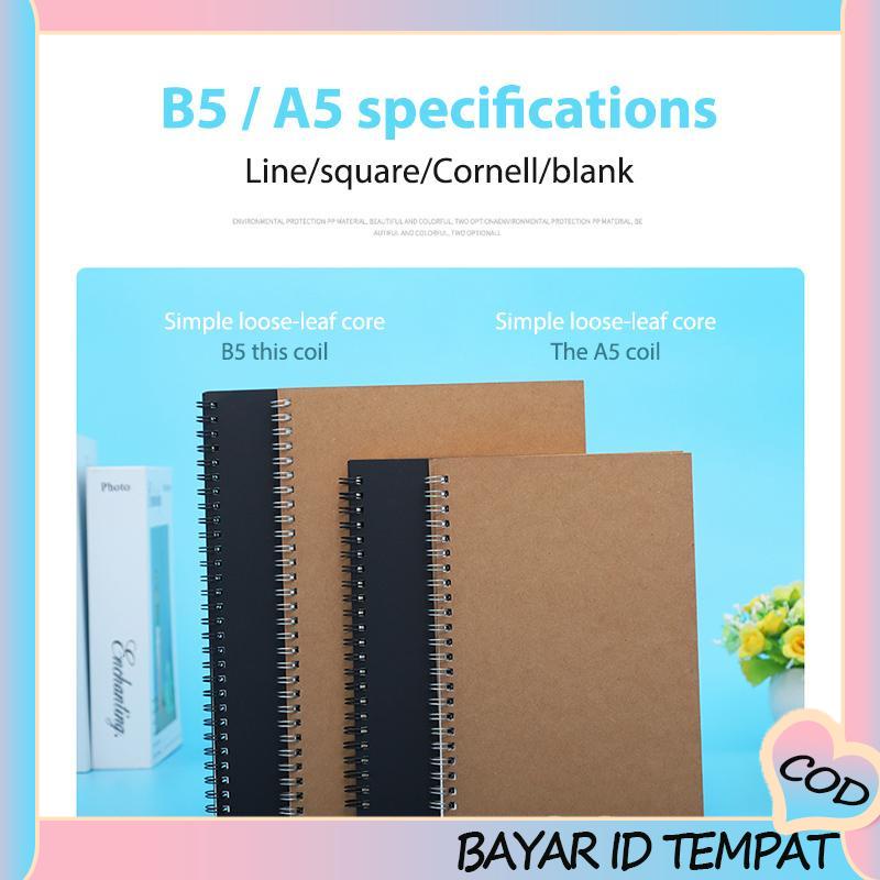 COD❤️ A5 Kraft Paper Coil Book Simple Student Notebook Meeting Notepad Buku Akuntansi Portabel-A.one