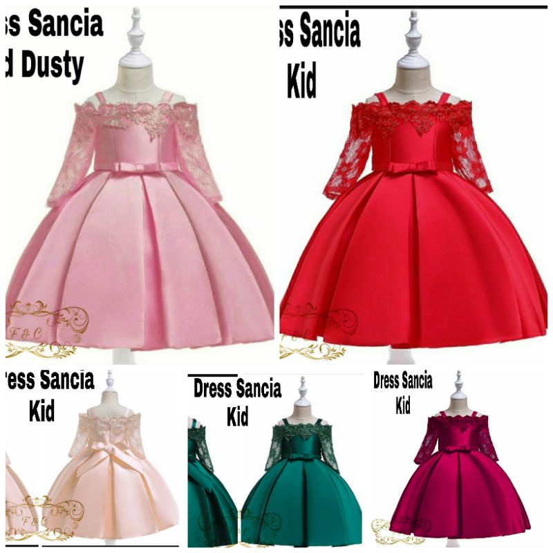 3 UKURAN S M L DRESS SANCIA KID PAKAIAN ANAK PEREMPUAN MOSCREPE APLIKASI BRUKAT FEHM