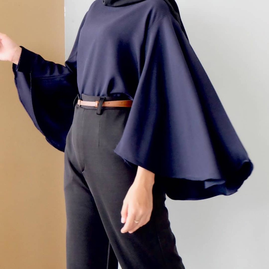 Blouse Wanita Korean Style Trum Blouse Bahan Moscrafe Pakaian Wanita Kekinian Baju Atasan Wanita Terbaru 2023 Kekinian Viral Blouse Hitam Jumbo