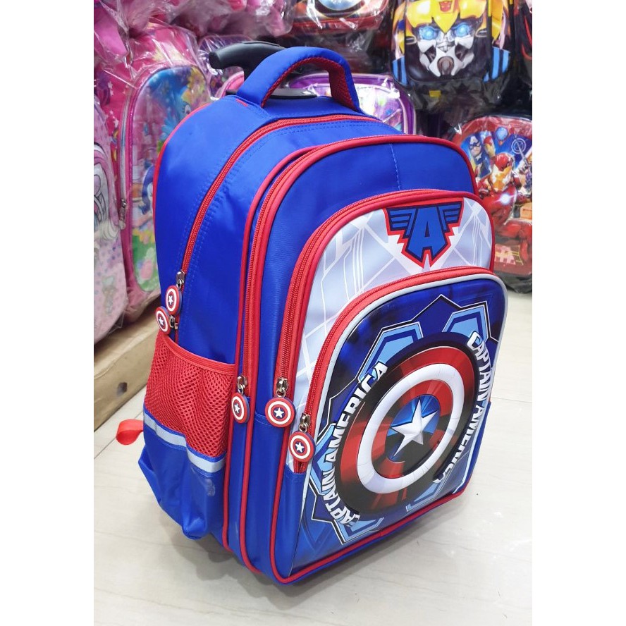 TAS DORONG TROLLEY ANAK SEKOLAH SD LAKI LAKI GAMBAR JAGOAN ROBOT SUN TIMBUL 4RESLETING IMPORT