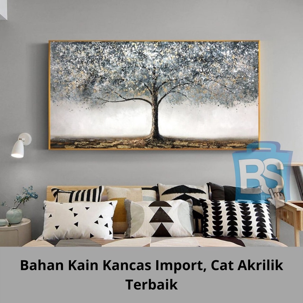 lukisan tangan pohon abstrak, mewah elegant dan modern
