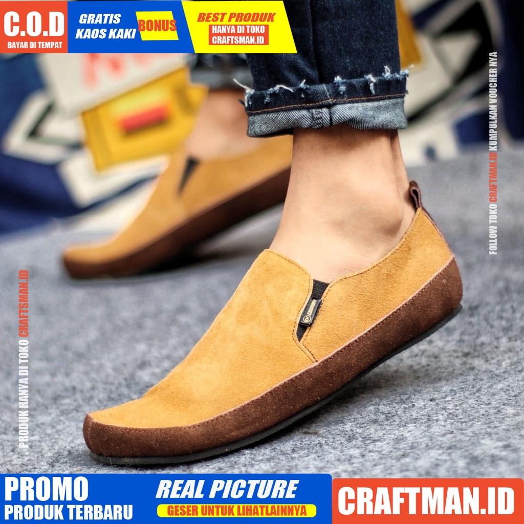 CRAFTS - Sepatu Slip on Pria Sepatu Pria Casual Kulit Asli Suede