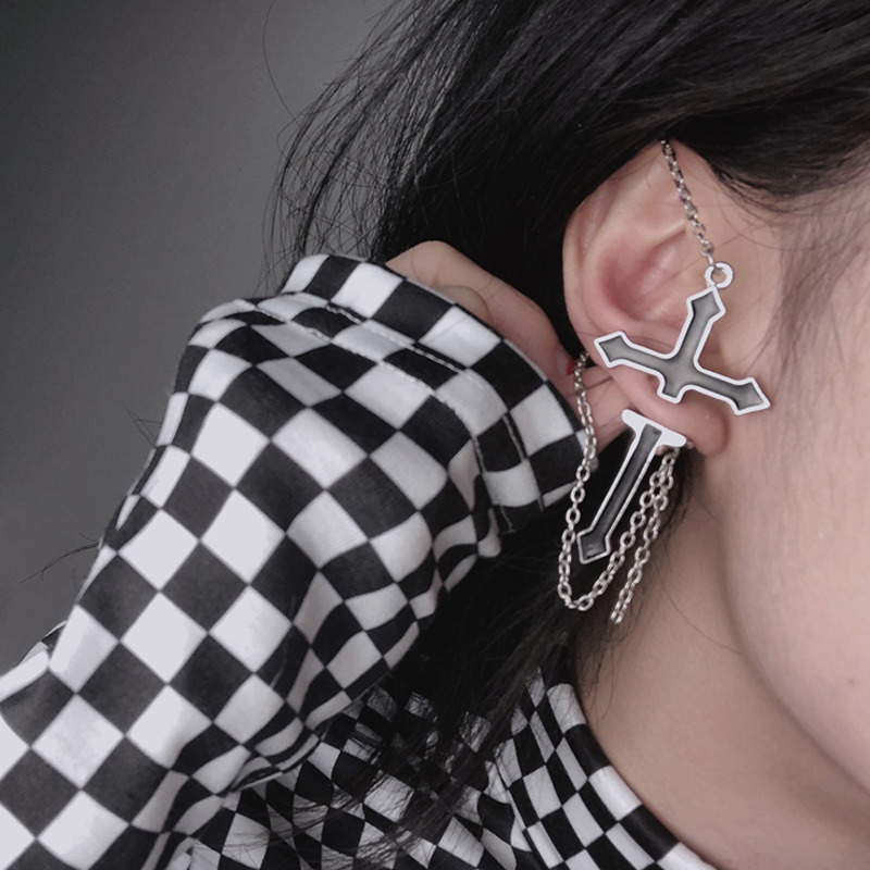 Anting Rantai Salib Gaya Punk Untuk Aksesoris