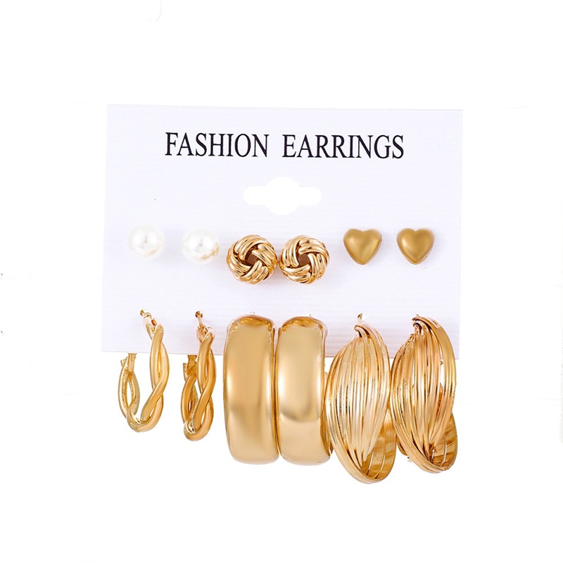 6 Pasang / Set Anting Hoop Desain Hati Butterfly Lingkaran Besar Aksen Mutiara Untuk Wanita