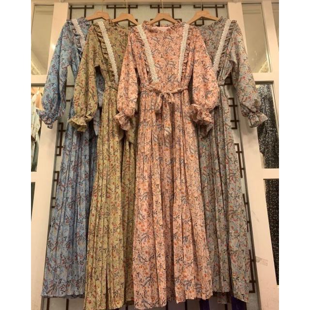 ANISPUTRA - (COD) BEST SELLER KIRANA DRESS - Gamis plisket keliling motif bunga kecil -GAMIS VINTAGE
