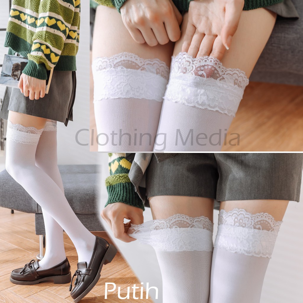 Kaos Kaki Lolita Renda Panjang 60cm Velvet Overknee Kaus Paha Tinggi Thigh High