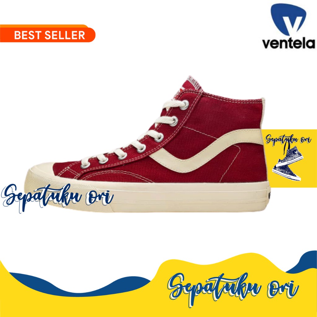 Sepatu Ventela Public High Maroon Merah | Sneakers Pria Wanita Vantela Ventella Public High Original