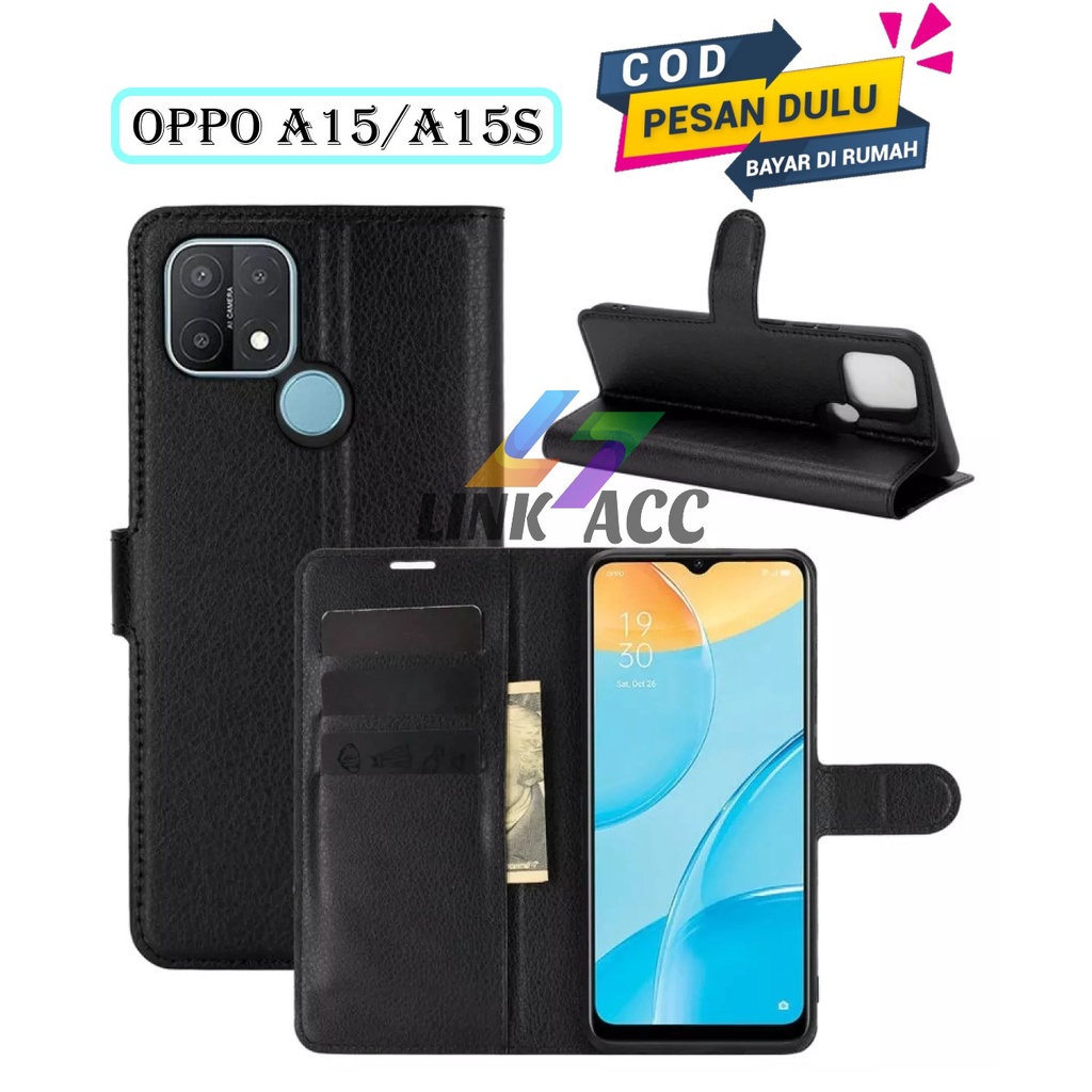 OPPO A15/A15S LEATHER CASE PREMIUM-FLIP WALLET CASE KULIT UNTUK OPPO A15/A15S - CASING DOMPET HP
