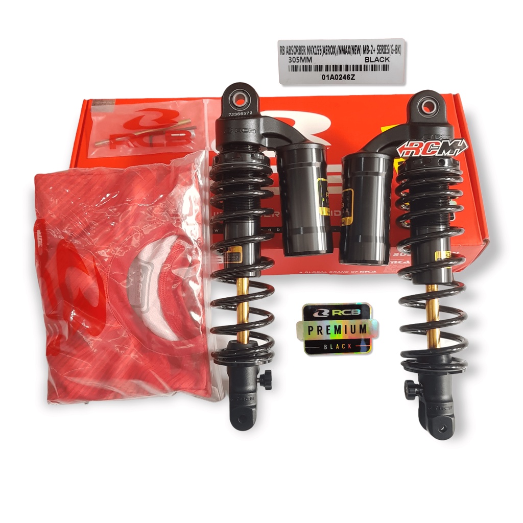 SUSPENSI PEREDAM KEJUT SHOCKBREAKER SHOCK SKOK SOK MONOSHOCK MONO SKOK RACING BOY TABUNG NVX155 AEROX NMAX N-MAX N MAX MB - 2 MB-2 MB2+ SERIES G-BK BLACK HITAM 305MM 305 MM FREE T-SHIRT KAOS RANDOM ORI ORIGINAL RCBB RCB RACING BOY RACINGBOY ASLI