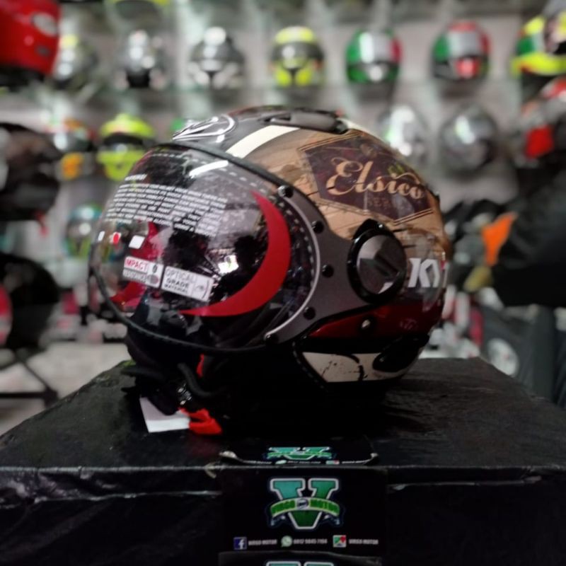 KYT HELM  ELSICO MOTIF BLACK CREAM BROWN GLOSY ELSICO RETRO #4