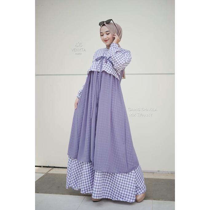 Gamis set outer 2in1 ceruty venyta elsyifa berbagai motif rara lula lulabi lulana ceruti babydoll longdress baju muslim busana muslimah modern ootd fashionable selebgram hits modis reseller dropshiper cardigan rompi baju muslim modern modis