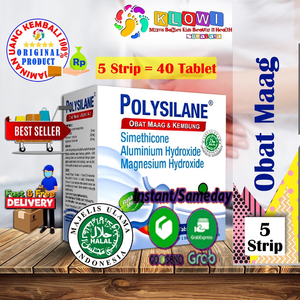 Polysilane Tablet Kunyah (Bundling 5 Strip)  @Strip 8 Tablet Kunyah,Obat Maag,Obat Kembung