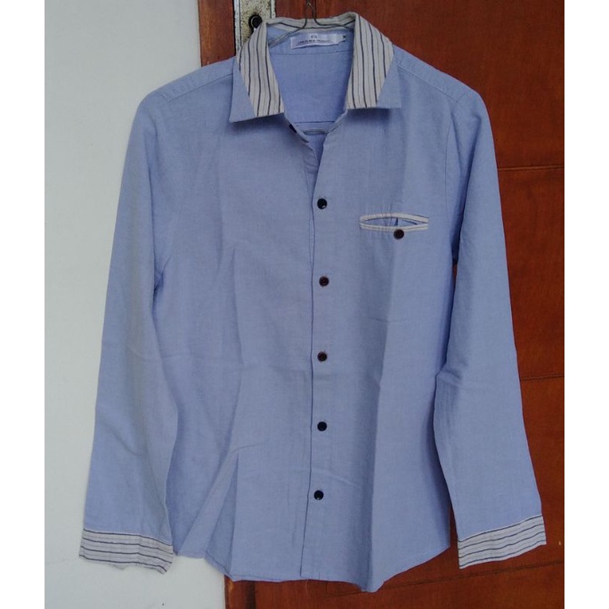 Jual Kemeja Casual Lengan Panjang warna Hijau Tosca & Biru Muda