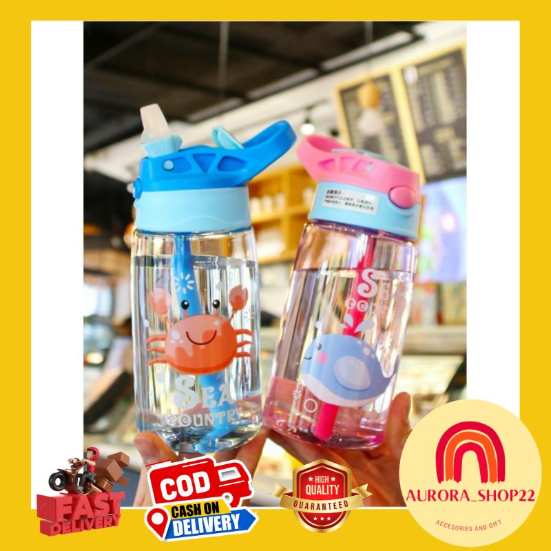 [COD] Botol Minum Anak Sedotan Motif Animal Sea 480 mL Import Botol Minum Anak Sekolah BPA Free