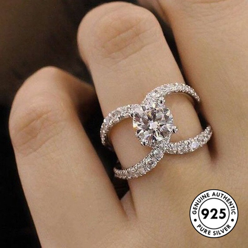 Cincin Sterling Silver 925 Model Kepang Dengan Berlian Imitasi Untuk Wanita