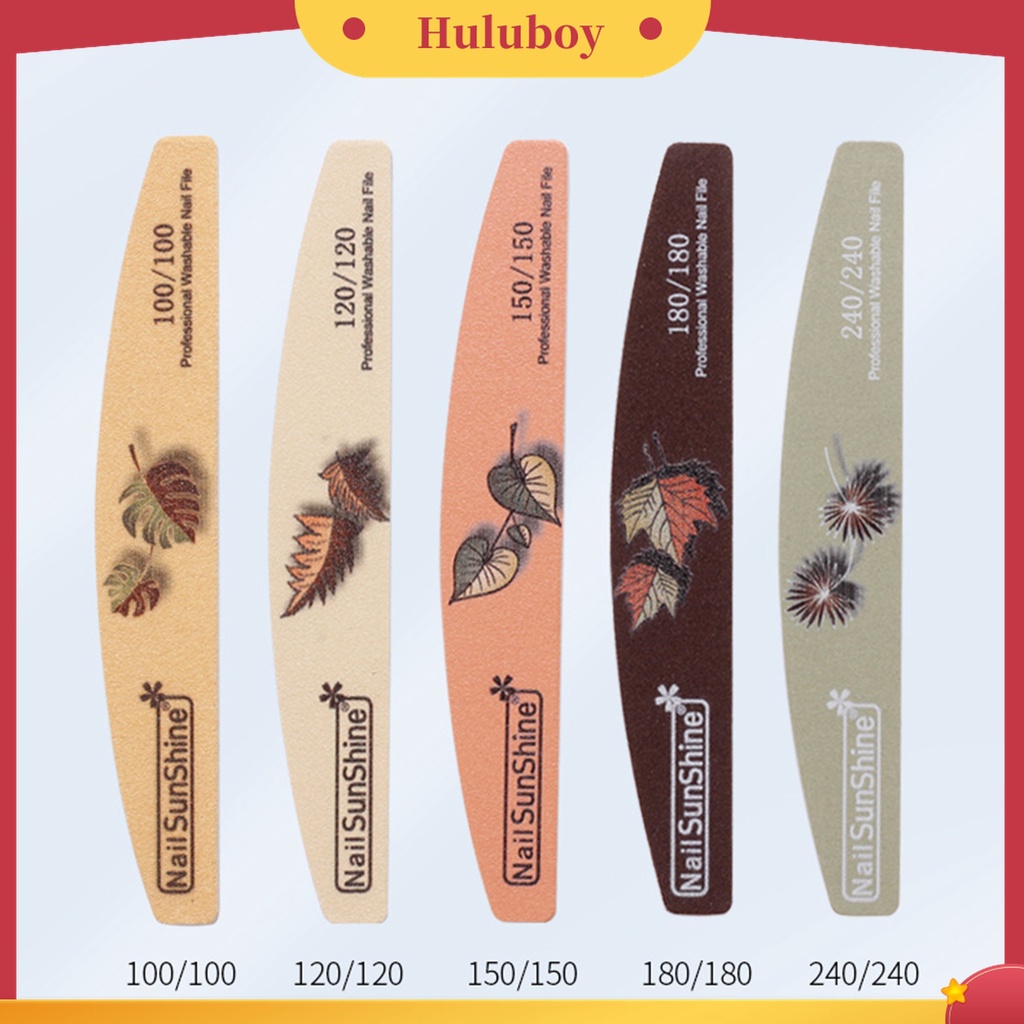 Huluboy Huluboy♡ 5pcs / Set File Kikir Kuku Bentuk Bulan Sabit / Daun Permukaan Frosted Untuk Manicure