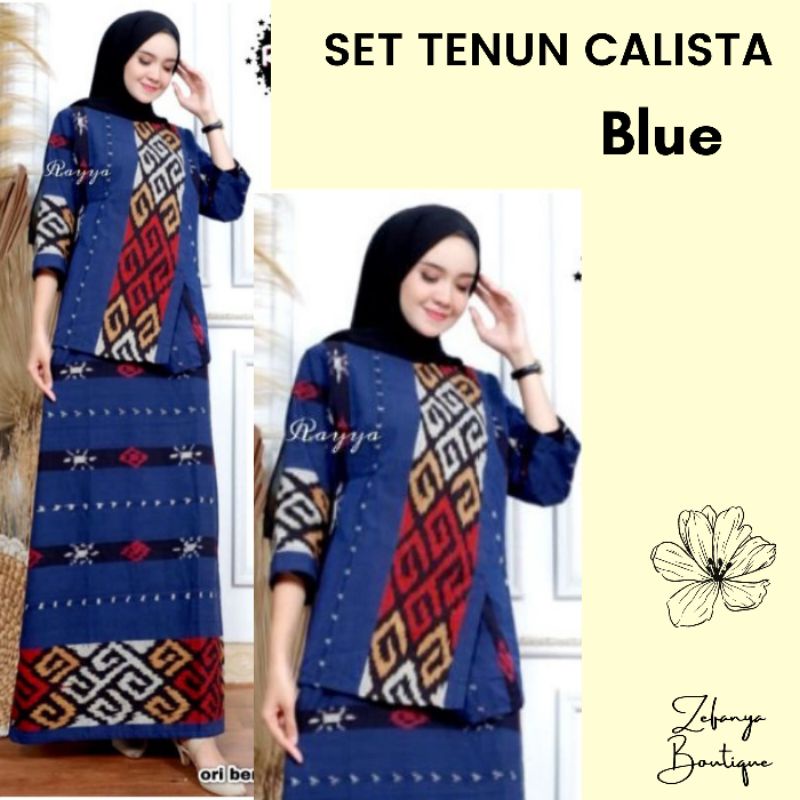 SET TENUN CALISTA BLUE - SETELAN TENUN IKAT JEPARA - ATASAN TENUN - BAJU TENUN - ROK TENUN
