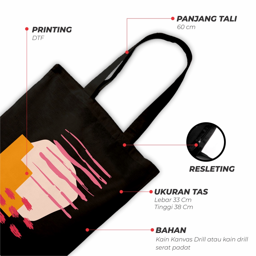 Sevine Tote Bag Resleting Tas Wanita Totebag Nordic Abstract Black Series - NHF 5