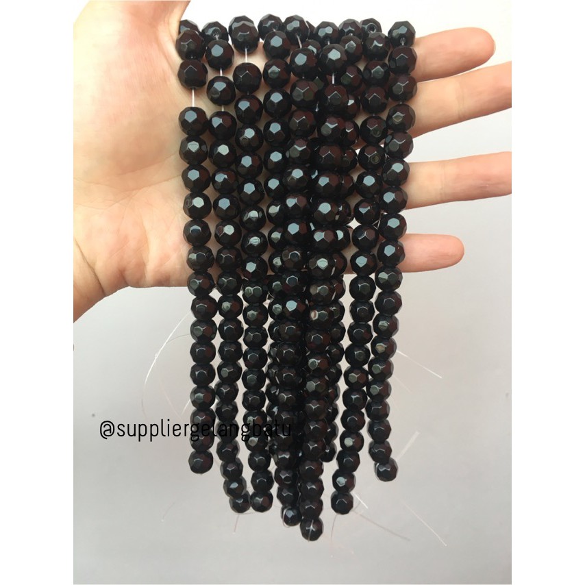 kristal bola dunia cutting 10mm HITAM ceko bulat craft manik beading supplier grosir fashion bahan