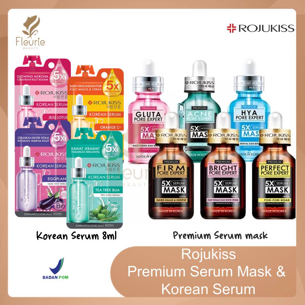 Rojukiss Premium 5x Serum Mask 25ml / Korean Serum 8ml - Sheet Mask &amp; Serum Wajah Made in Korea BPOM