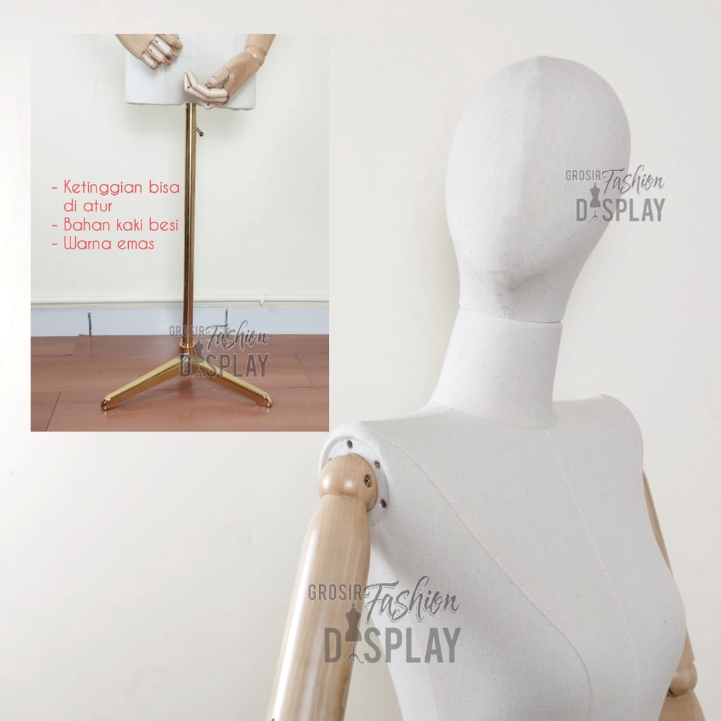 Manekin Setengah Badan Manekin Dm Tangan Robot Cewek Model Tangan Motif Kayu Pakai Kepala Tiang Besi Patung Manekin Cewe-BH