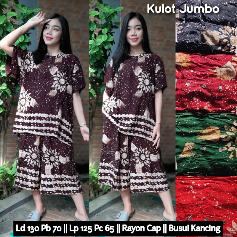 Setelan batik jumbo ld 130cm setelan kulot jumbo setelan celana pendek jumbo bumil busui realpict