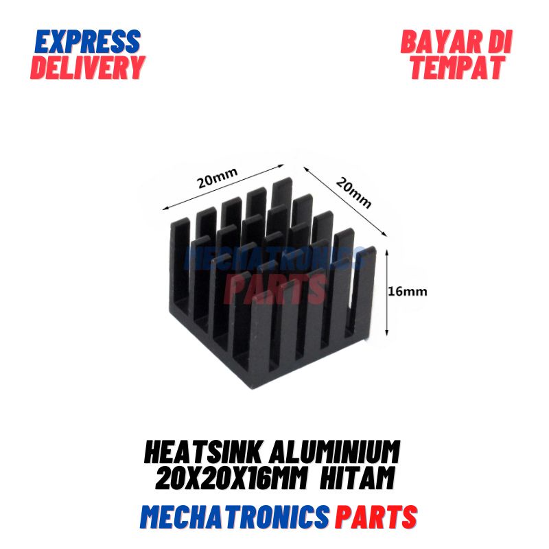 Heatsink Aluminium 20x20x16mm Anodized Almunium Pendingin Black Hitam