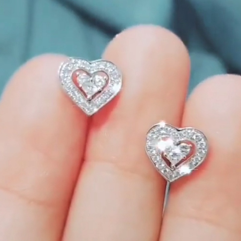 Anting Stud Tindik Bentuk Hati Kecil Bahan Cubic Zirconia Untuk Wanita