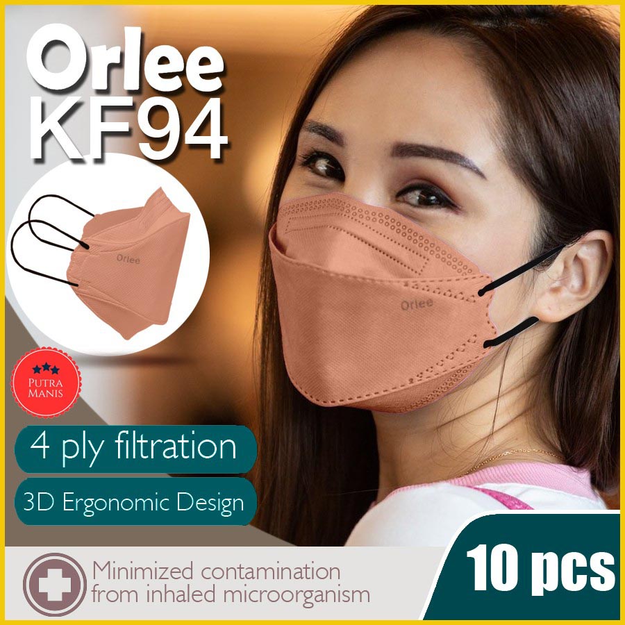 Masker KF94 Orlee 4ply earloop Peach Green Tea Matcha Cream isi 10 maker kesehatan warna merah hijau