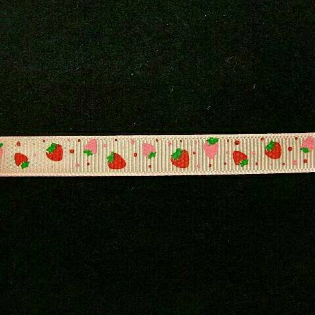 1 Meter Pita Grossgrain Strawberry Ukuran 1cm Warna Pink, Fanta, Merah, Putih (Pita Garis/ Grossgrai