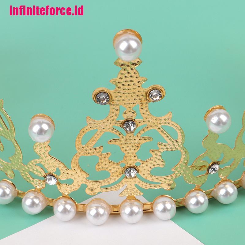 [IN*]Shining Crown Cake Topper Metal Pearl Wedding Engagement Party Cake Decorations