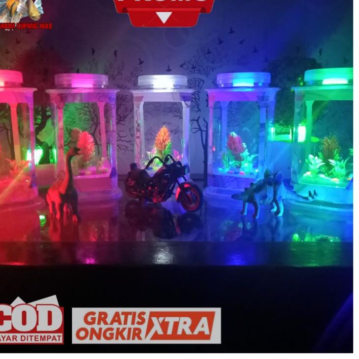Model Baru.. Aquarium Ikan Cupang Hias Mini Bentuk Persegi Hiasan Kamar Tidur Lampu Warna Akuarium C