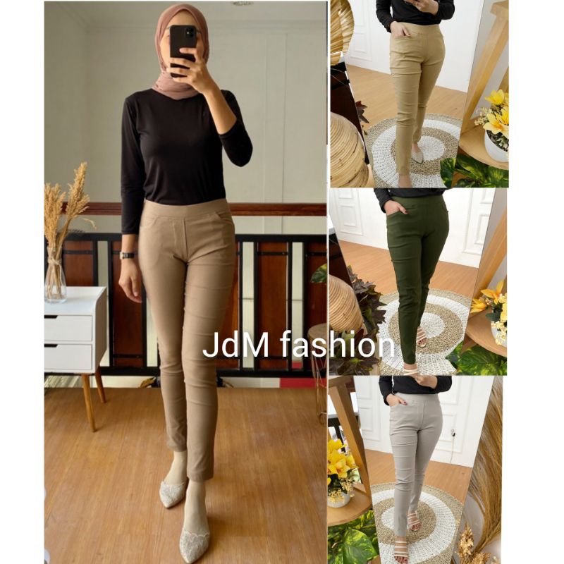 Elisabeth pants / Celana Legging Chino Wanita Bahan Tebal Stretch Karet Lingkar