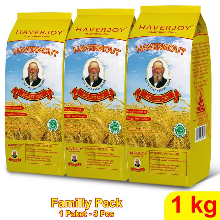 

[GOSEND] Haverjoy Family Pack Rolled Oats 1kg - 3 Pcs