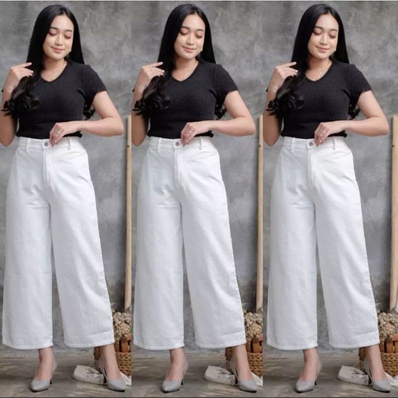 BF CELANA WANITA BAWAHAN HIGHWAIST//KULOT PUTIH///KULOT HITAM//KULOT CREAM//KULOT MOCCA// KULOT JEANS MOZA-Putih