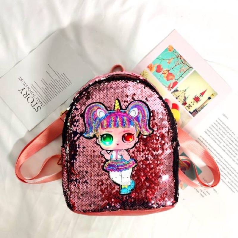 RANSEL ANAK LED SEQUIN USAP LAMPU KELAP KELIP RANSEL ANAK TK SD LUCU