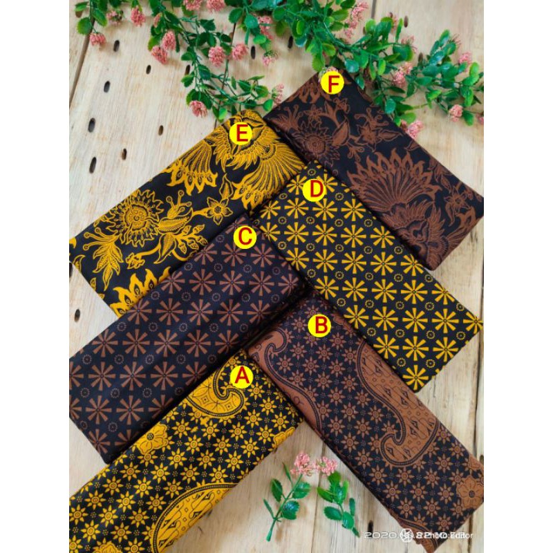 kain batik Pekalongan batik printing murah motif 2 warna kuning coklat bahan seragam bridesmaid HMT