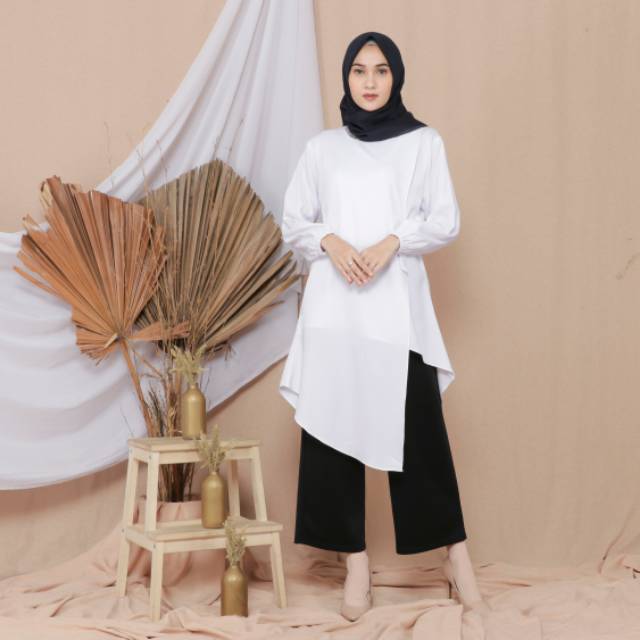 TUNIC WHITE SIZE M L XL BAJU ATASAN MUSLIM CLEAR WHITE REAL PICTURE