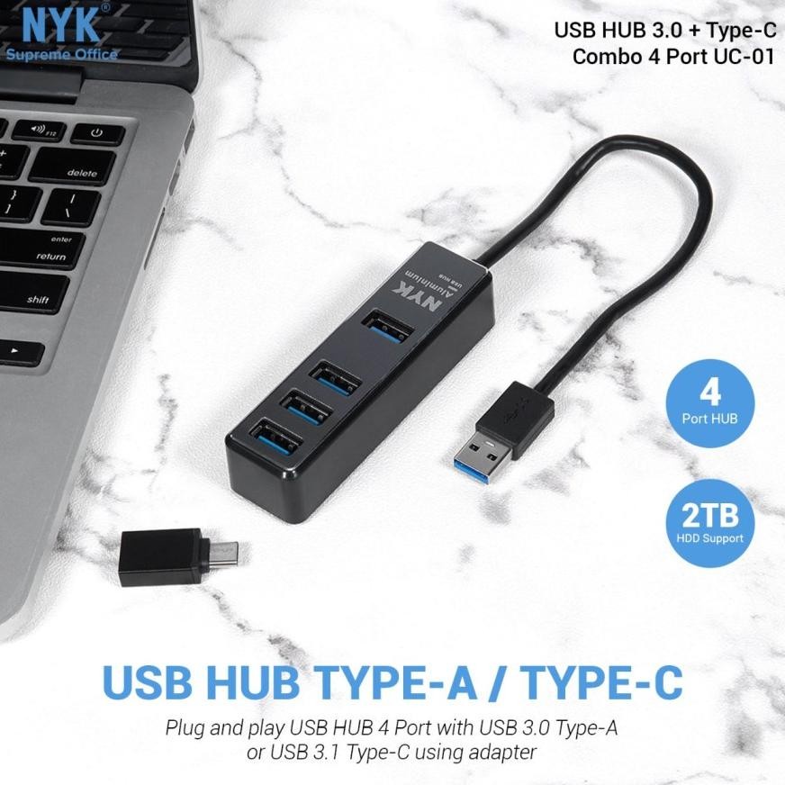 NYK Hub USB 3.0 4 Port + OTG Type-C UC-01 / USB Hub 3.1 UC-01