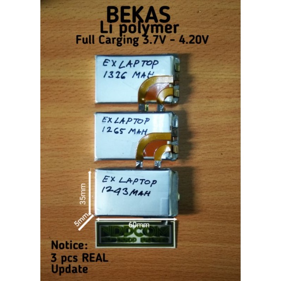 BATERAI /li-Polimer/BEKAS COPOTAN LAPTOP / BATERAI BEKAS MURAH BERKUALITAS ORIGINAL / REAL/3pcs