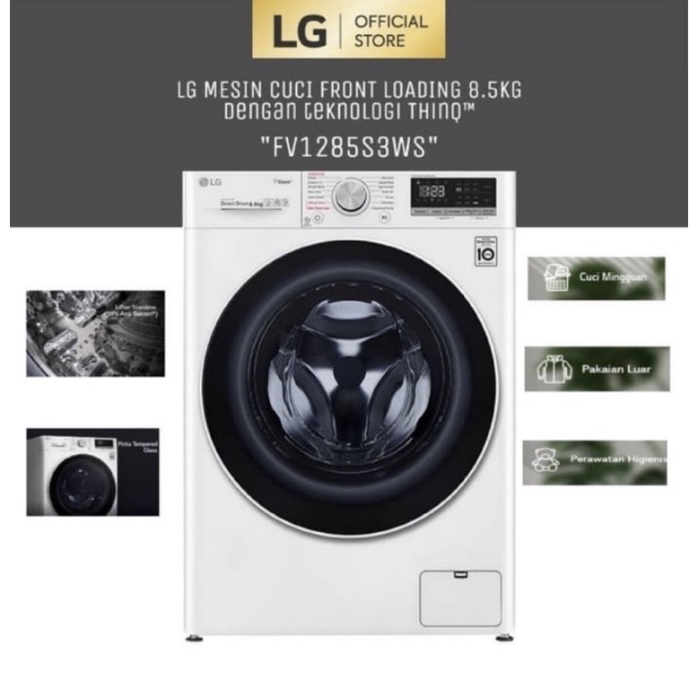 MESIN CUCI LG FRONT LOADING 8,5 KG FV1285S3WS GARANSI RESMI