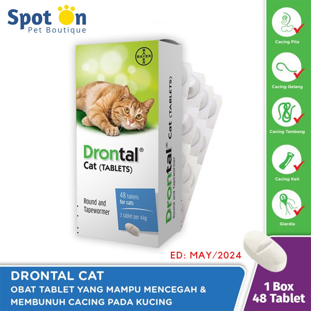 Jual (BOX) Drontal Obat Cacing Kucing Isi 48 Tablet Exp 2026 | Drontal ...