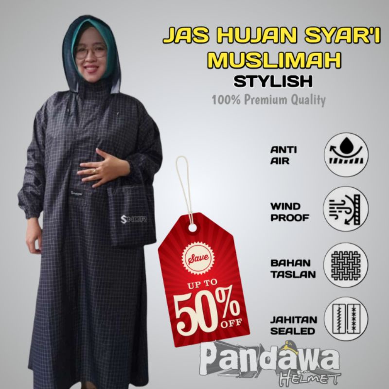 Jas Hujan Gamis Motif SNDR Jumbo Model Gamis Bigsize Muslimah Taslan Motif Waterproof