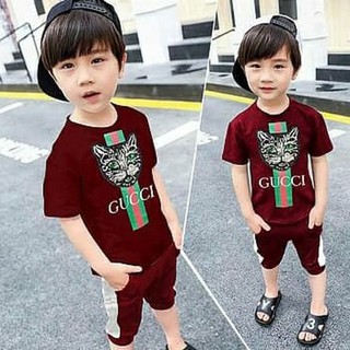 V188 Setelan Baju Kaos  Celana Ada Saku Satu Set Anak  Kecil  