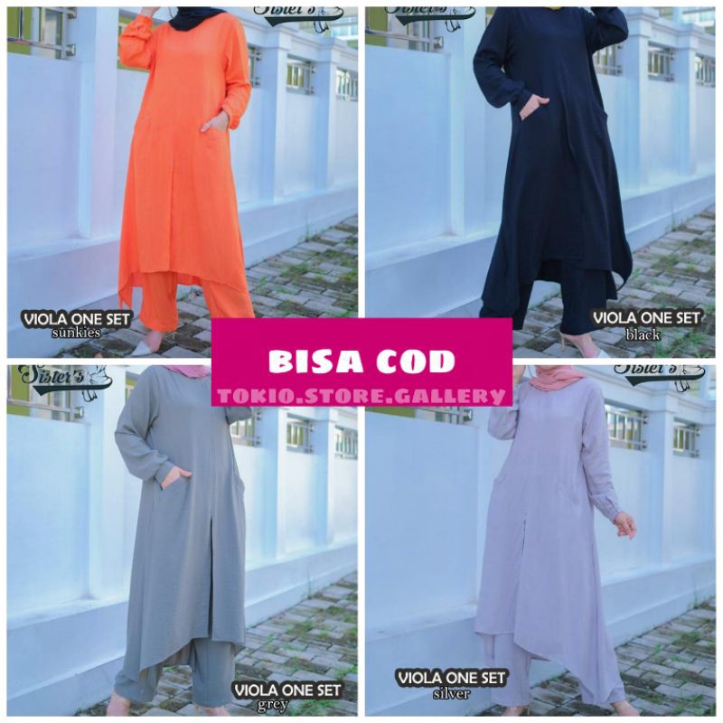 Viola one set tunik+kullot | setelan long tunik basic polos | set busana muslimah ori by HS